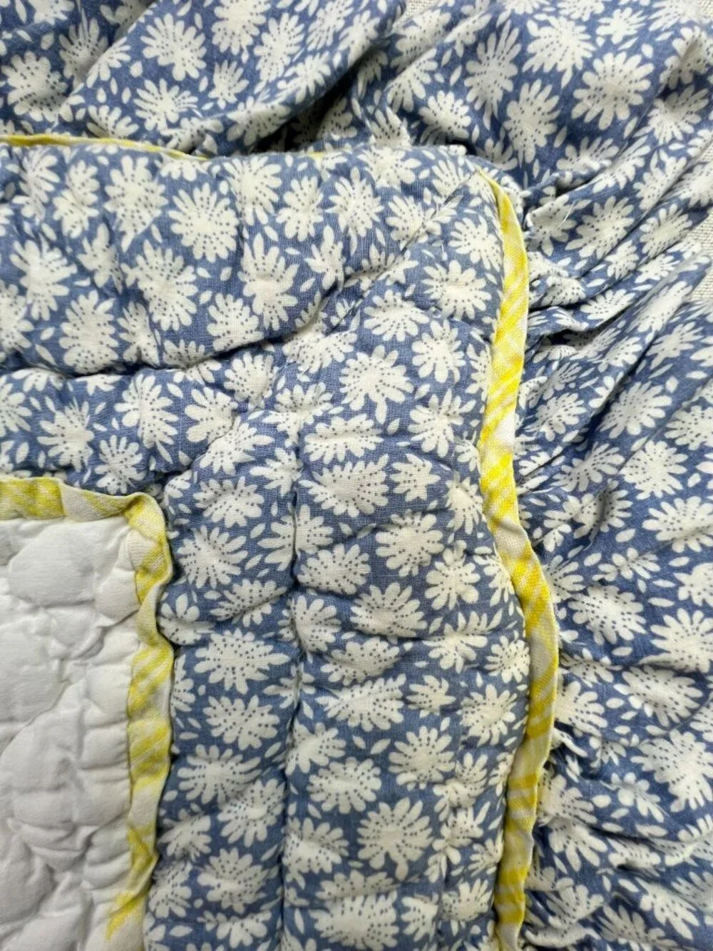 Vintage 100% Cotton Ruffle Trim Floral Print Reversible Quilted Pillow Shams